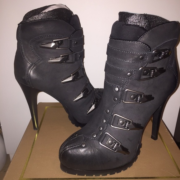 Ash Shoes - Ash Charcoal Heeled Boots with Strap Accents